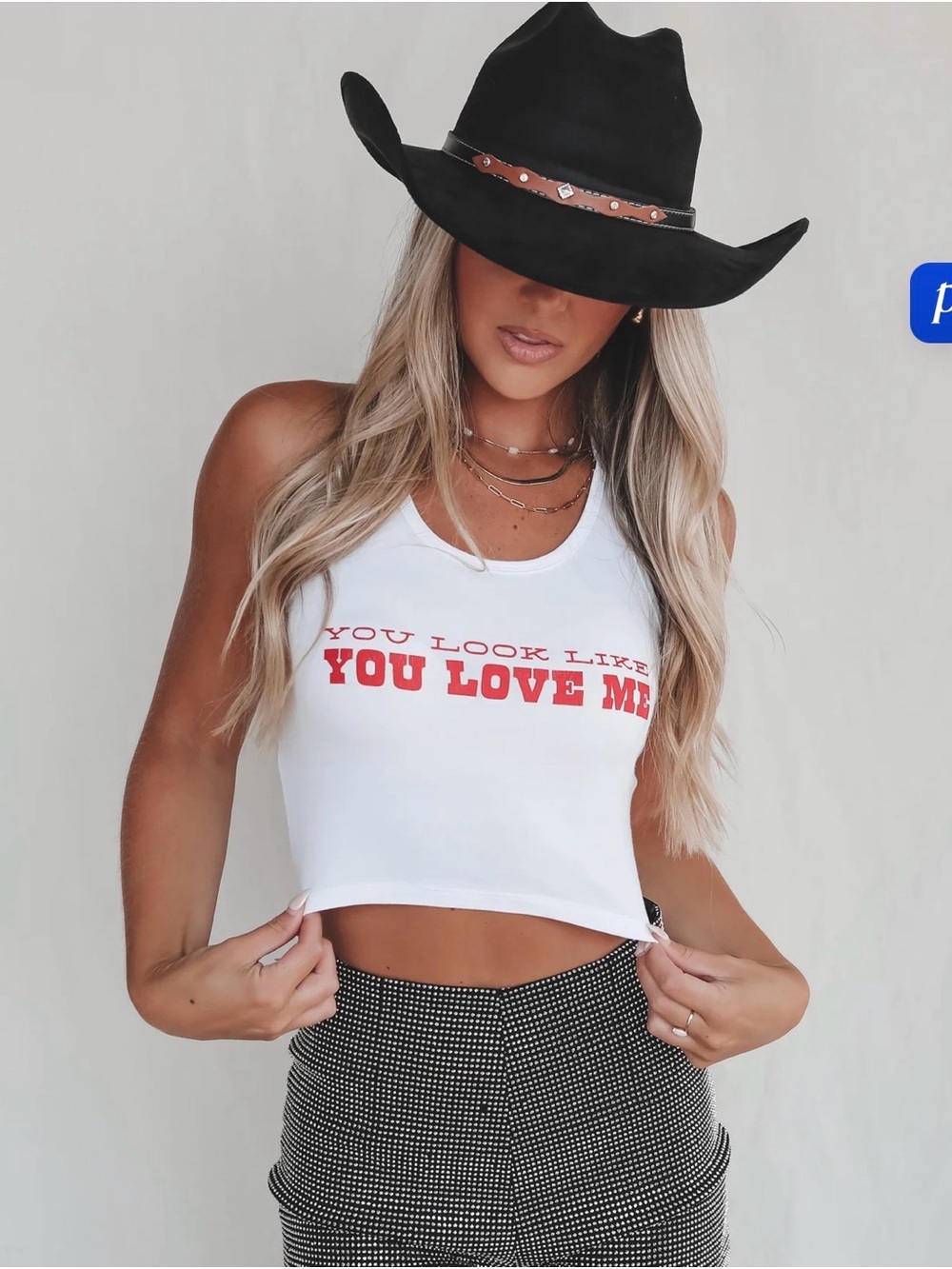 White Graphic Crop Tank Top - "You Look Like You Love Me"